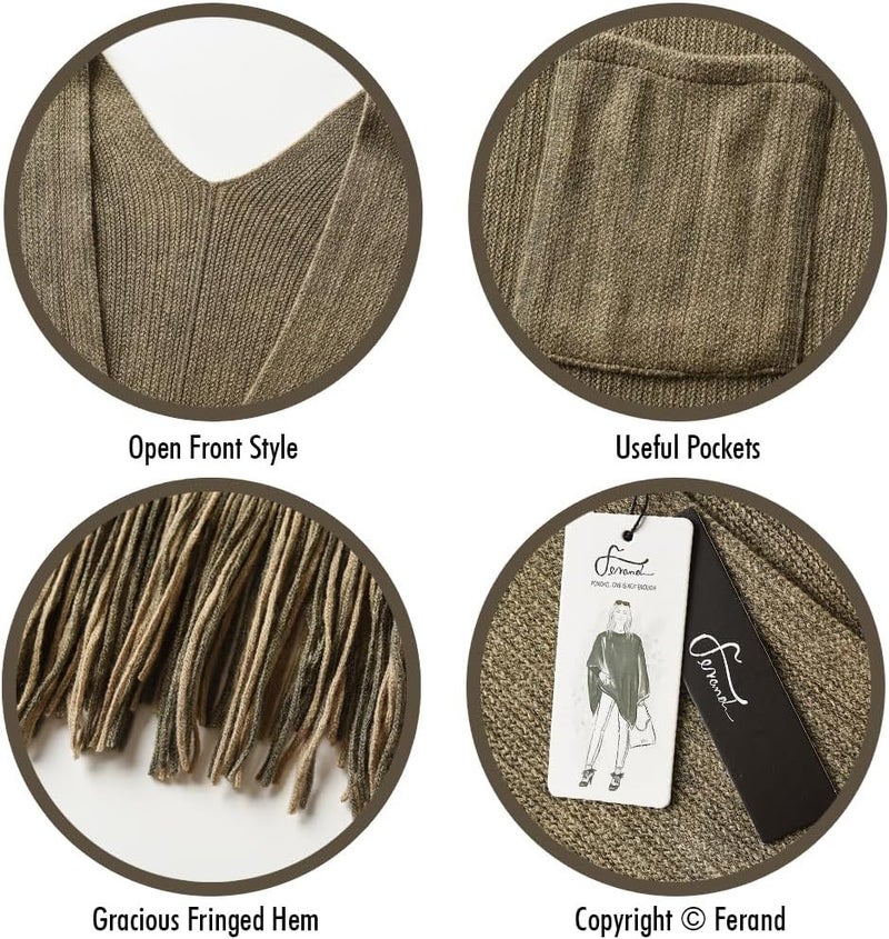 Ferand Shawl Wraps for Women, Cozy Lightweight Poncho Cape with Pockets, Warm for Fall Winter Travel - Image 4
